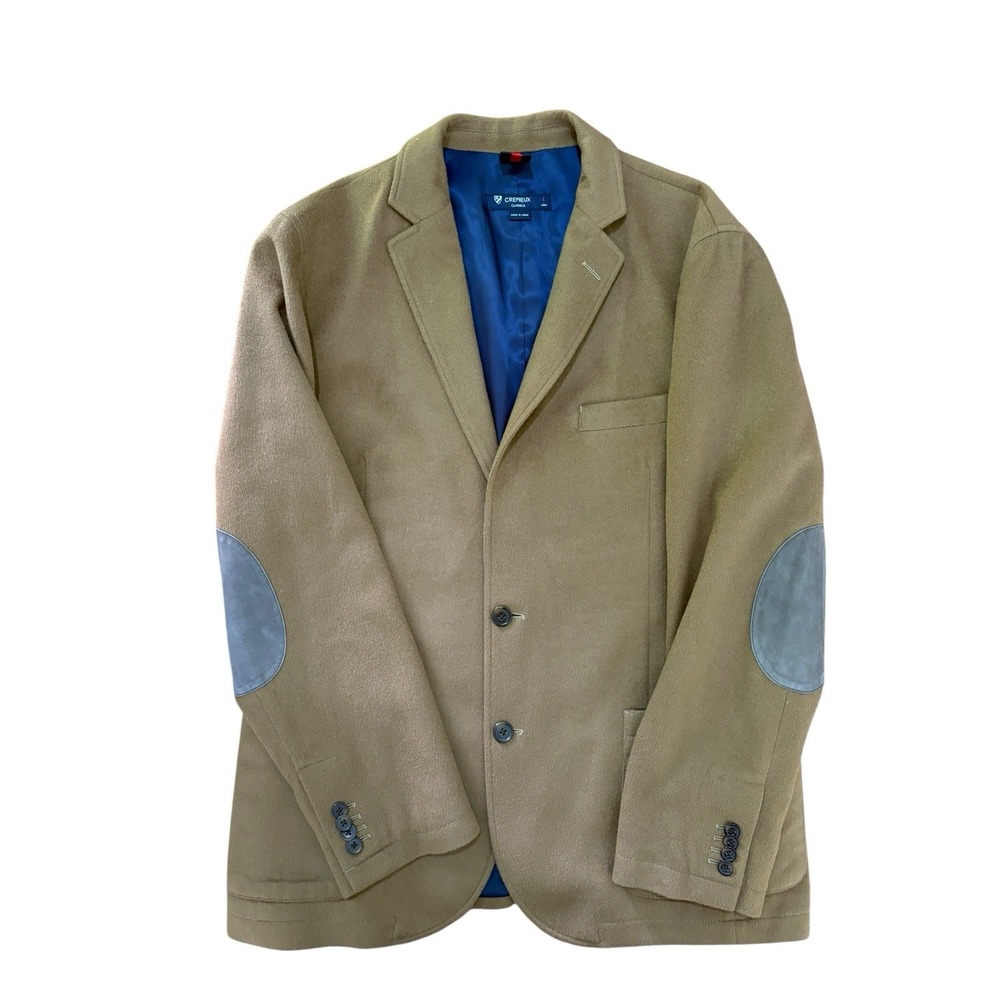 Cremieux Blazer‎ Men L Tan Wool Sports Coat Elbow Patches 48R Preppy heritage